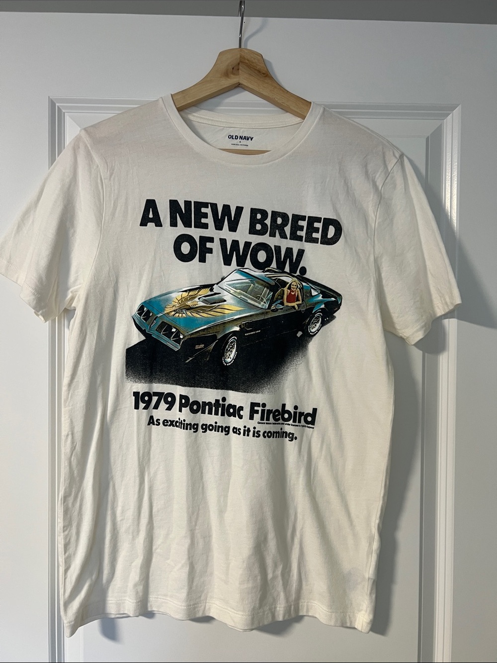 Old Navy White Graphic Tee with Blue/Black Firebird Illustration